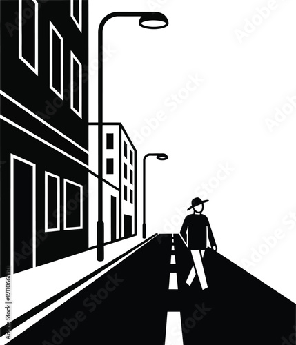 man walking down city street