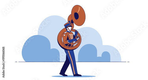 Stylized Musician In Uniform Playing Tuba