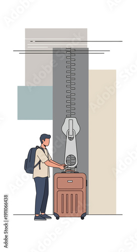 Travel Adventure Unlocks With Opened Zipper Concept