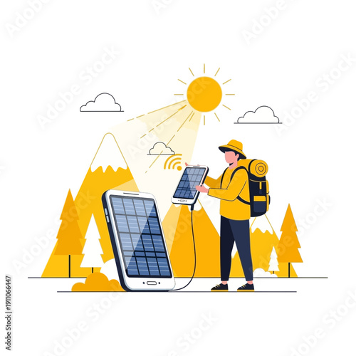 Sustainable Outdoor Energy Solutions Charging Devices With Solar Power In Nature