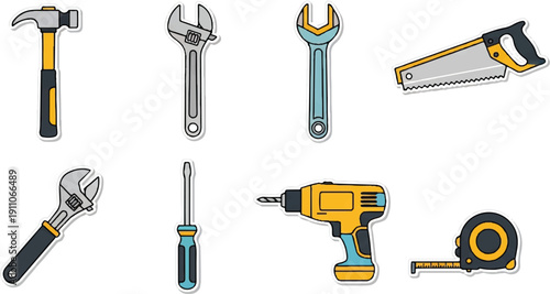 Set of various hand tools for construction and repair isolated illustration