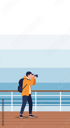Travel Photographer Capturing Scenic Ocean Views From A Cruise Ship Deck