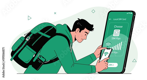 Traveler Acquiring Local Sim Card Via Mobile App For Connectivity