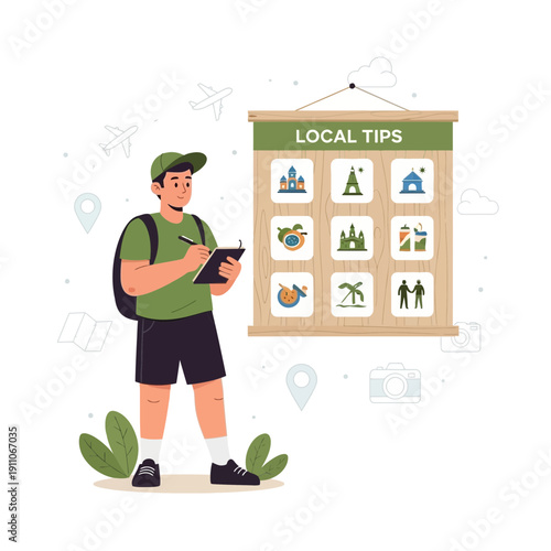 Tourist Gathering Local Advice Next To Information Board For Tourism Guidance And Discovery