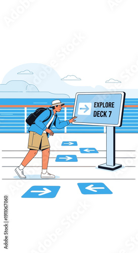 Tourists Navigating Cruise Ship Signage For Exploration And Discovery