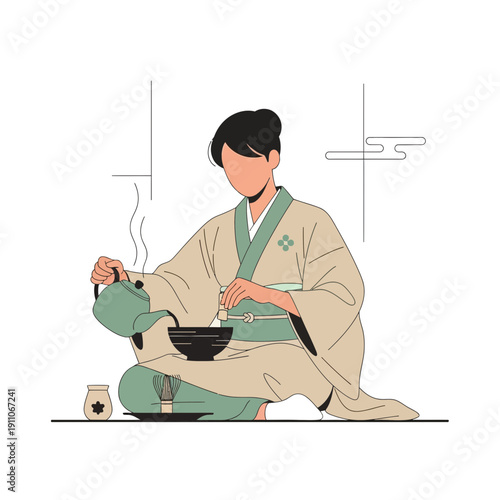 Traditional Japanese Tea Ceremony Preparation In Minimalist Style