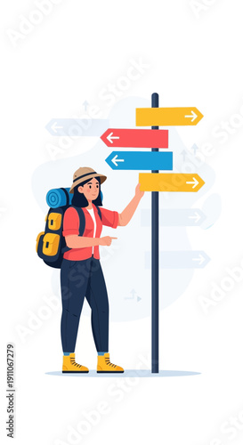 Traveler Pondering Directions At A Multi-Directional Signpost