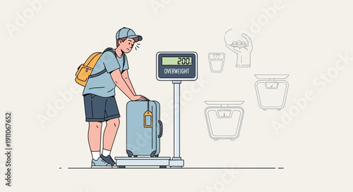 Traveller Worried About Luggage Weight Limit Exceeded On Scale