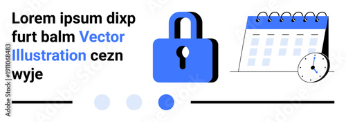 Lock symbolizes security, calendar and clock represent time management. Ideal for cybersecurity, scheduling tools, planning, privacy awareness, productivity, reminders, simple landing page