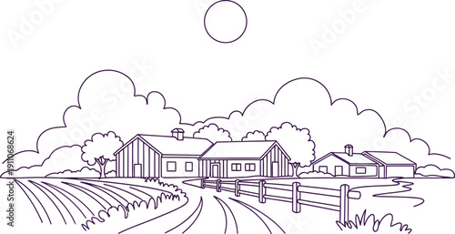 Farm Landscape with Houses and Fields