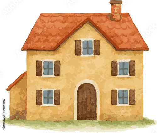 Vector watercolor illustration of an european family house