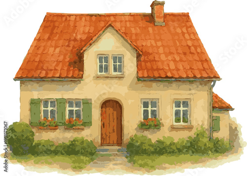Vector watercolor illustration of an european family house