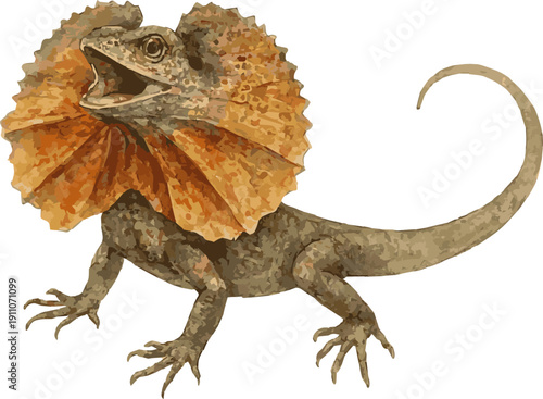 Vector watercolor illustration of a frilled lizard