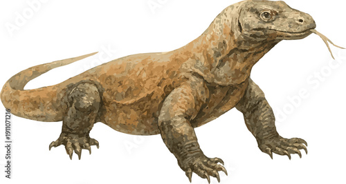 Vector watercolor illustration of a Komodo dragon