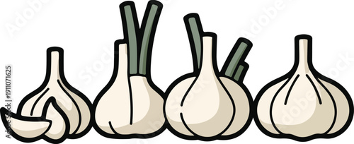 Kitchen Staple Outlines A direct title highlighting these common aromatic ingredients used in cooking.