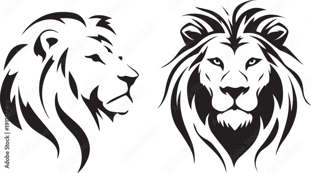 Fototapeta premium Wild lion face silhouette modern graphic design isolated on white background