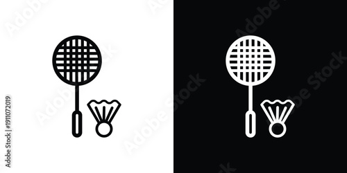 Black and white badminton racket and shuttlecock sports