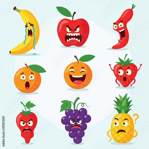 Wallpaper Mural Funny cartoon fruit characters with emotions Torontodigital.ca