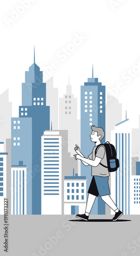 Urban Explorer Navigating Cityscape With Backpack And Casual Attire