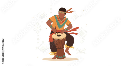 Vibrant Ethnic Drummer Performing Traditional Rhythms