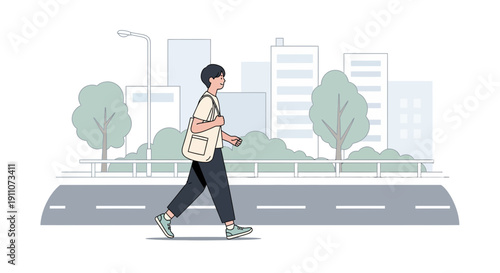 Urban Stroll With Casual Tote Bag In City Landscape