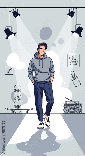 Urban Youth Lifestyle Fashion Spotlight Trendy Young Man Casual Style