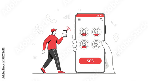 Urgent Help And Communication SOS App Interface With People Icons