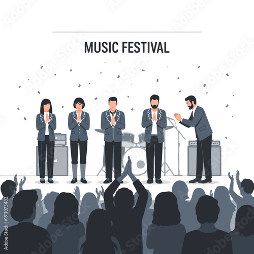 Vibrant Music Festival Performance With Enthusiastic Crowd And Performing Artists