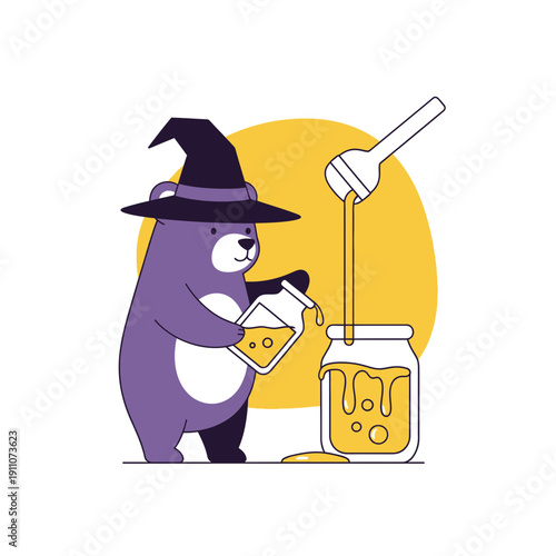 Whimsical Bear Character Conjuring Sweet Honey Potions