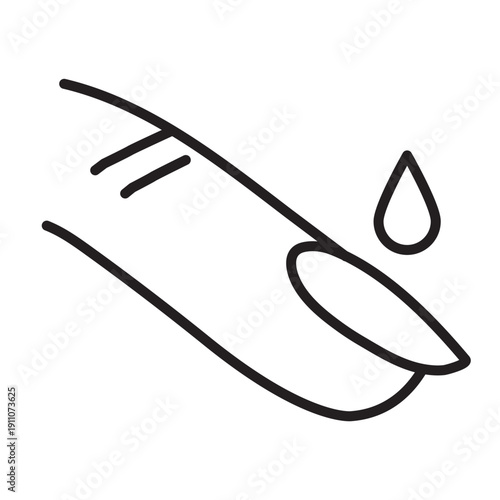 Finger with nail polish drop linear icon, featuring editable strokes and isolated on transparent background. Beauty and manicure symbols ideal for salons, cosmetics, fashion design.