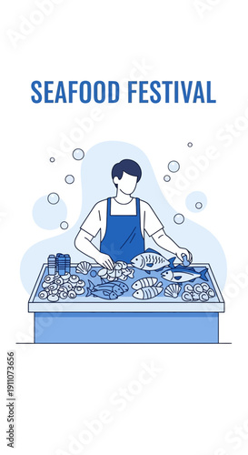 Vibrant Seafood Festival Booth Displaying Fresh Catches