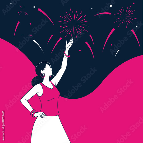 Vibrant Celebration Under Festive Fireworks Display