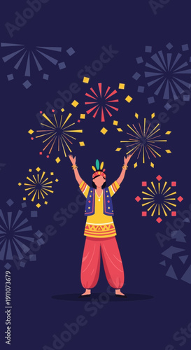 Vibrant Celebration Person Gazing Up At Festive Fireworks Display