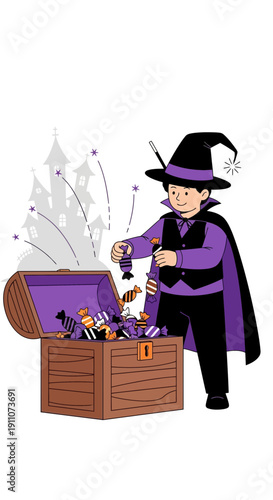 Whimsical Boy Magician Unveils Enchanted Treasure Chest Filled With Sweet Delights