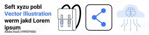 Education, technology infrastructure, data sharing, AI concepts, innovation, digital transformation. Backpack, sharing icon and cloud brain. Education and technology infrastructure concept