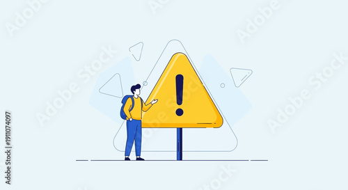Warning Sign Alert Concept With Person Illustration