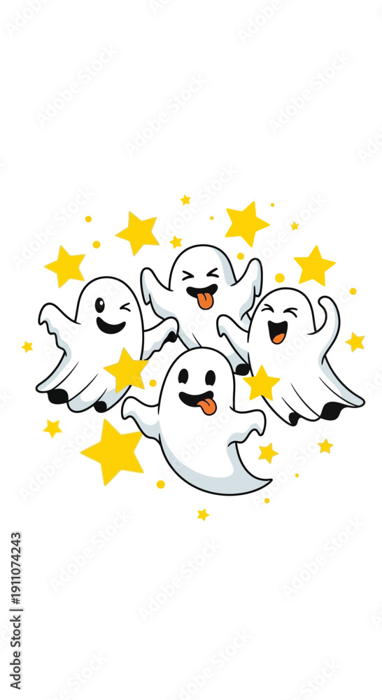 Obraz premium Whimsical Ghostly Friends Celebrating With Golden Star Sparkles