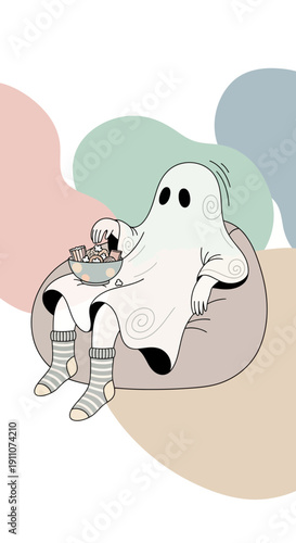 Whimsical Ghost Relaxing With Snacks In Cozy Comfort