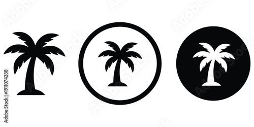 Three black and white palm tree icons on a white background silhouette tropical