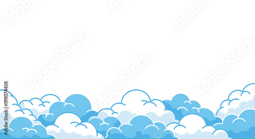 Decorative border of stylized fluffy blue and white clouds creating a peaceful and serene natural background.