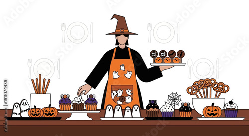 Whimsical Halloween Witch Serving Spooky Treats For A Delightful Party