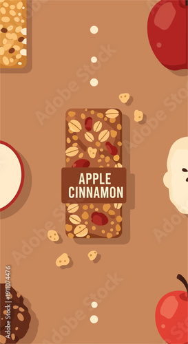 Wholesome Apple Cinnamon Energy Bar Food Illustration