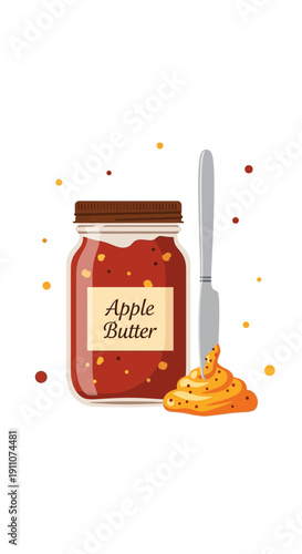 Wholesome Apple Butter Jar With Spreading Knife Ready For Delicious Indulgence