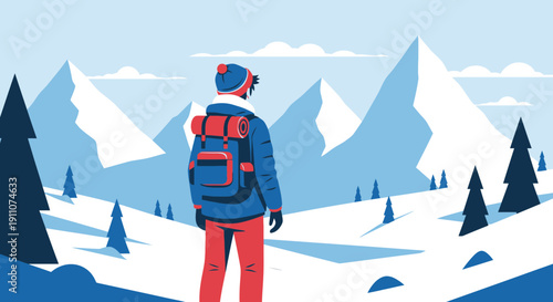 Winter Mountain Adventure Solo Traveler Gearing Up for a Cold Climate Expedition