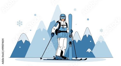 Winter Mountain Skiing Adventure With Snowy Peaks And A Lone Skier