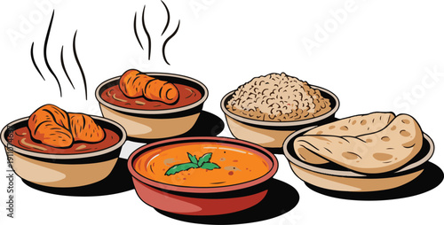 Authentic Indian Lunchscape Highlights the cultural authenticity of the meal, suitable for menus or educational content. 
