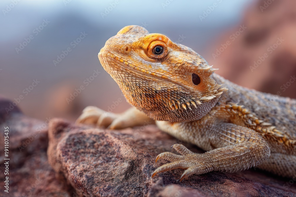 Obraz premium Portrait of a bearded dragon on sandstone
