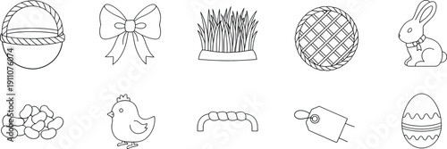 Hand Drawn Vector Outline Icons  Easter, Spring, Baking, and Celebration Elements