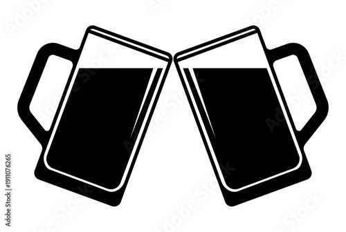 Two Beer Glasses Cheers Icon Minimal Clinking Mug Symbol Vector Illustration silhouiette