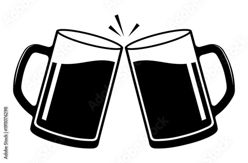 Simple Beer Glass Cheers Icon Clean Toast Mug Symbol Black White Vector silhouette